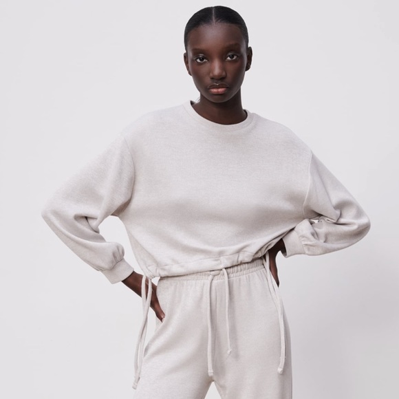 Zara women’s beige ruched soft sweatshirt| Size S - Picture 1 of 11